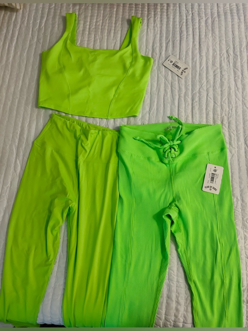 Neon Lime Active Set - Crop Tank & High-Waist Leggings + Add. Pair of Legginge